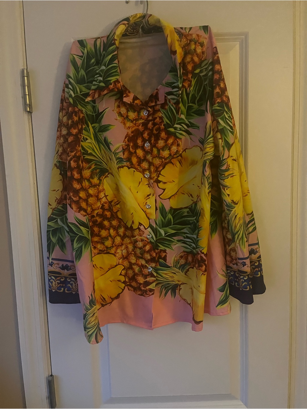 Pink Pineapple Print Summer Blouse Size Xl
